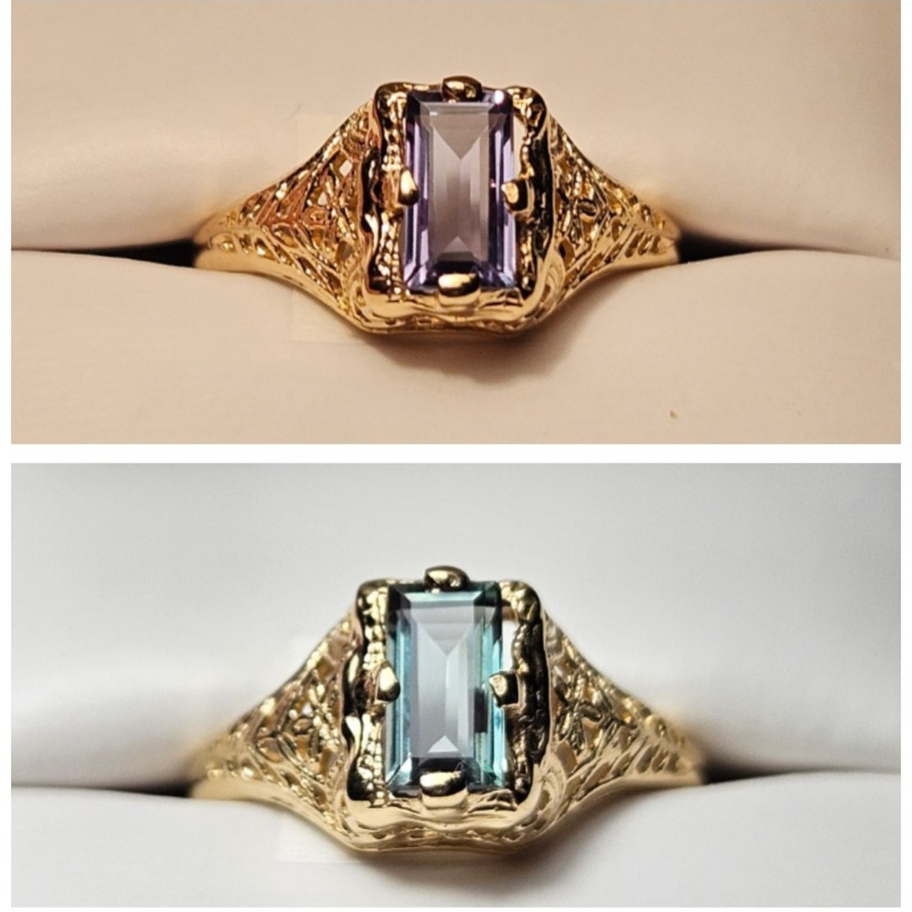 13k‎ - 14k YW Gold .86ct Emerald Cut Natural Untreated Alexandrite Ring SZ 6.25